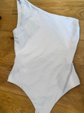 Kookai One-Shoulder White Ribbed Bodysuit